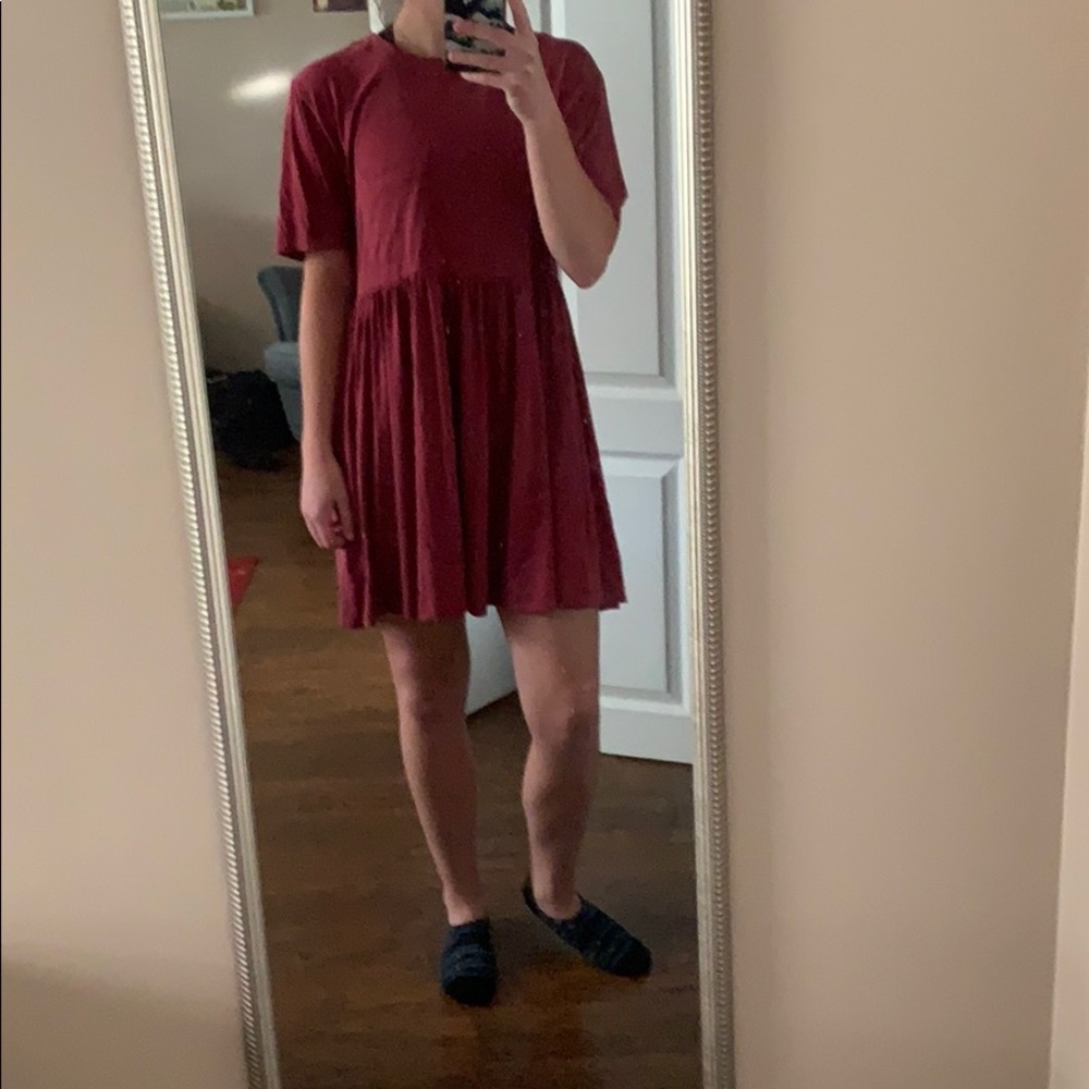 Silence + Noise Burgundy Babydoll dress